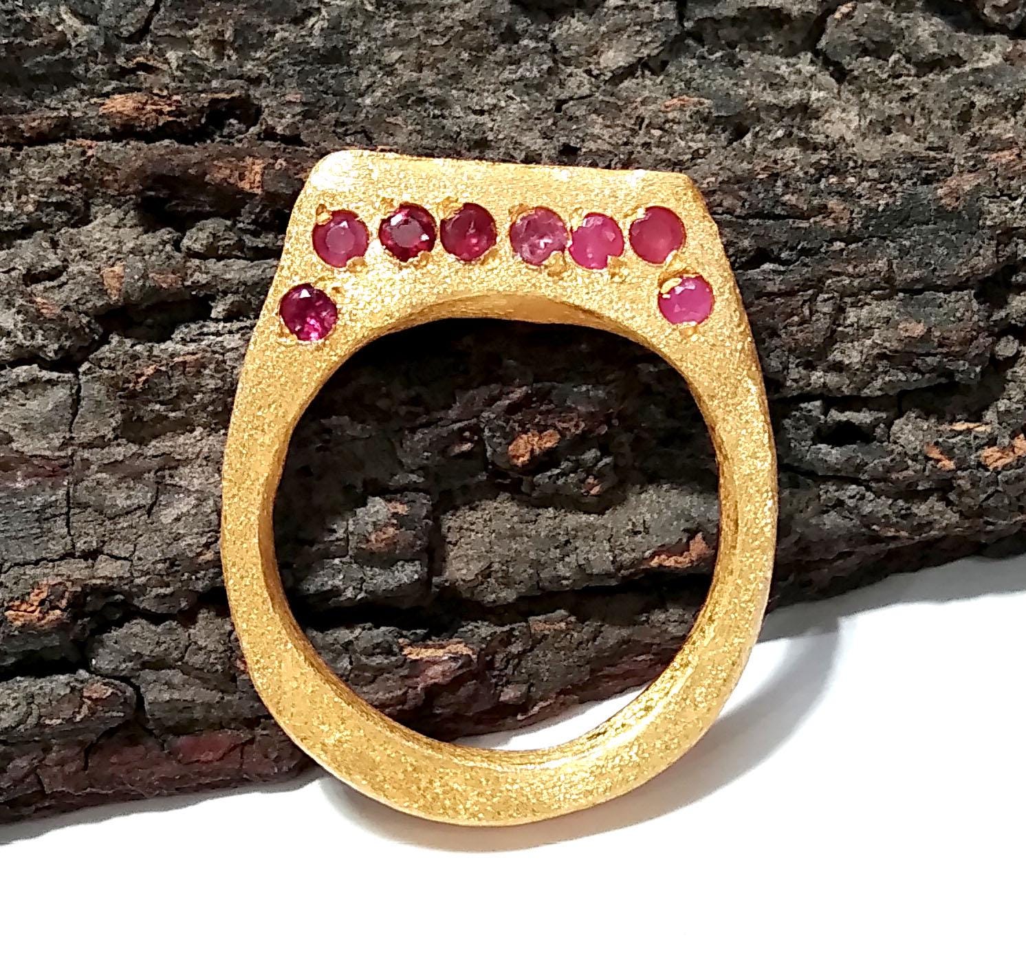 Natural Red Ruby Ring, Solid 925 Sterling Silver Gold Plated Ring, Beautiful Silver Design Red Ruby Ring, Handmade Ring, Gift Birthday Ring